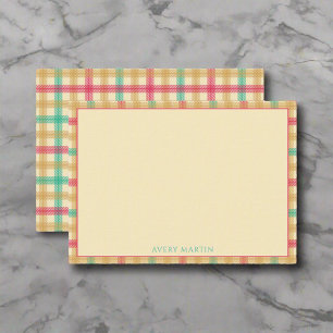 Custom Monogram Gingham Pattern Thank You Card