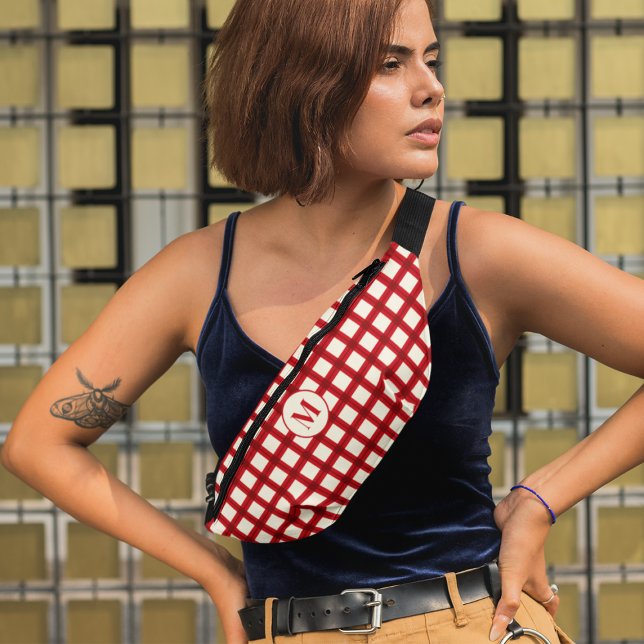 Custom Monogram Gingham Red Pattern Geometric Fanny Pack (Creator Uploaded)