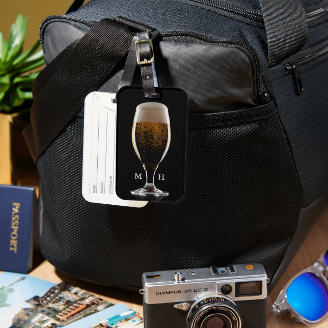 Custom Monogram Glass of Beer Luggage Tag (Front & Back)