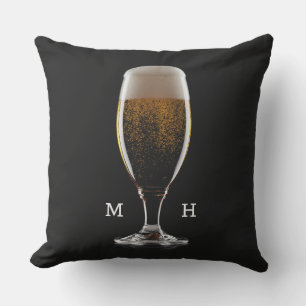Custom Monogram Glass of Beer Outdoor Pillow
