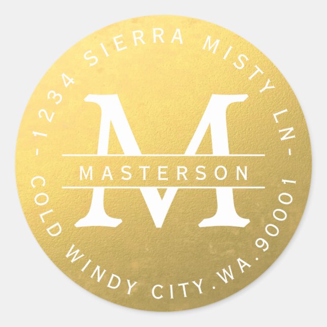 Custom Monogram Gold Circular Return Address Label (Front)