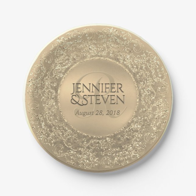 Custom Monogram Gold Glam Seal Paper Plate (Front)