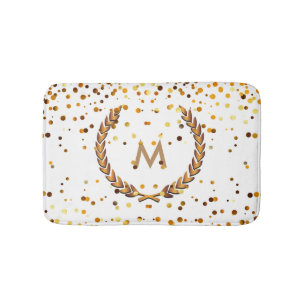 Custom Monogram Gold Glitter Confetti Personalized Bath Mat