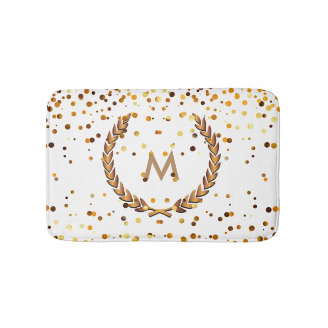 Custom Monogram Gold Glitter Confetti Personalized Bath Mat (Front)
