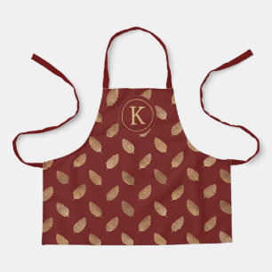 Custom Monogram Gold Leaves Gift Apron For Kids