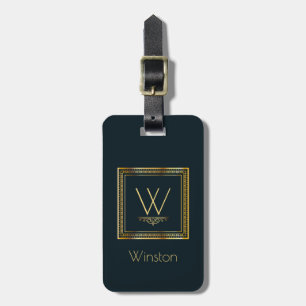 Custom Monogram Golden on Dark Blue Luggage Tag