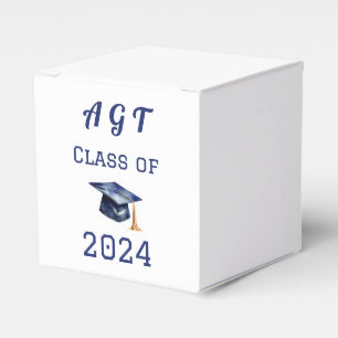 Custom Monogram & Graduation Year Blue and White Favor Box