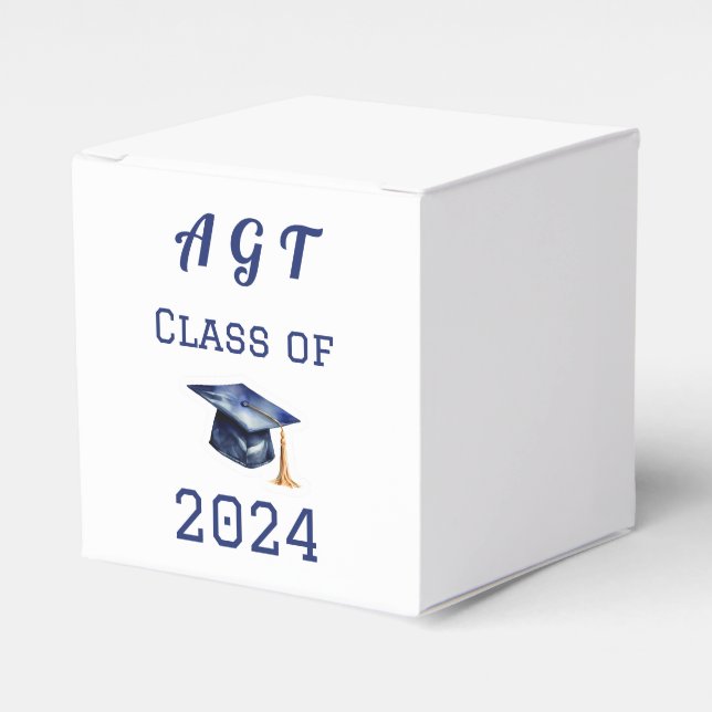 Custom Monogram & Graduation Year Blue and White Favor Box (Front Side)