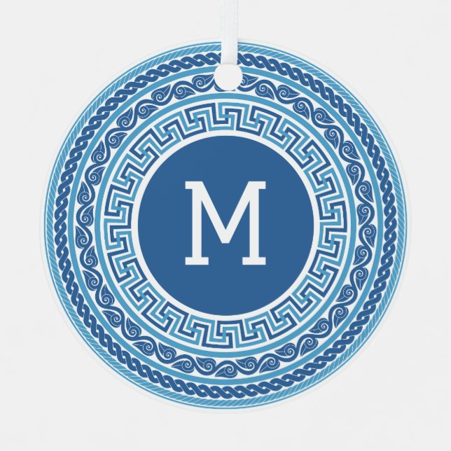 Custom Monogram Greek Pattern Metal Ornament (Front)