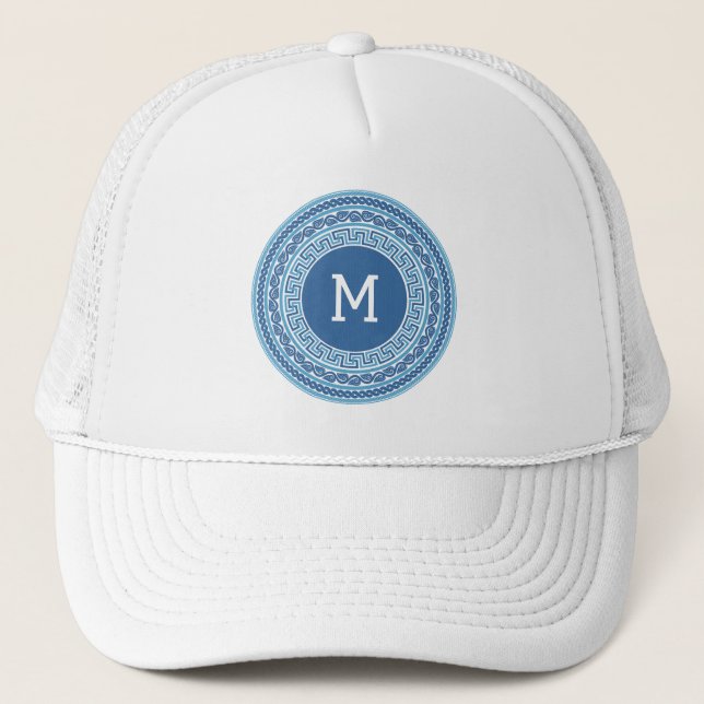 Custom Monogram Greek Pattern Trucker Hat (Front)
