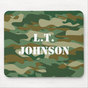 Custom monogram green army camouflage mouse pad