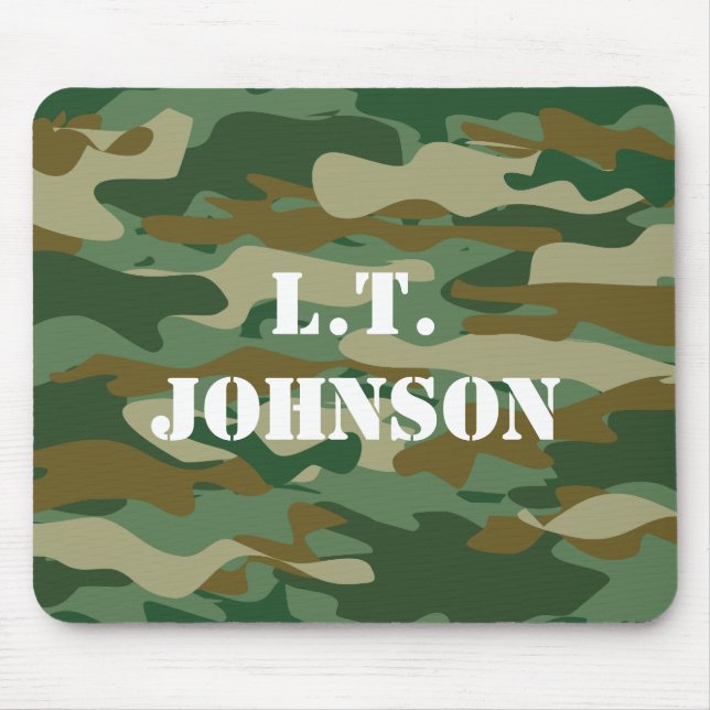 Custom monogram green army camouflage mouse pad (Front)