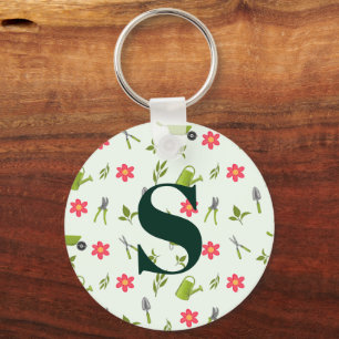 Custom Monogram Green Gardening Keychain