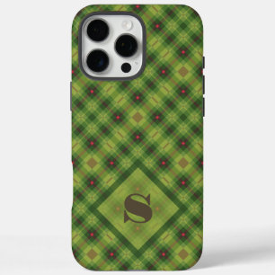 Custom Monogram Green Red Plaid Mod iPhone 16 Pro Max Case