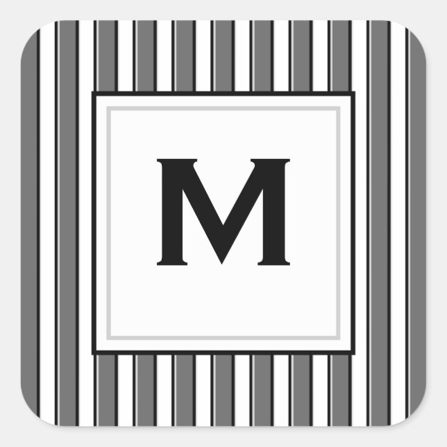 Custom Monogram Grey Black Stripes Sticker (Front)
