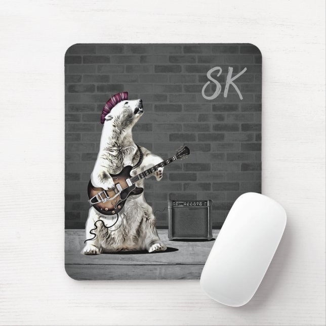 Custom Monogram Guitar Punk Rock Bear Musician Mouse Pad (With Mouse)