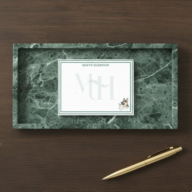 Custom Monogram Hand Drawn German Shepherd Pet Post-it Notes (Gift custom stationery to the dog lover in your life! )