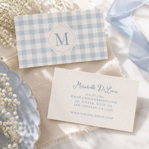 Custom Monogram Heirloom Coquette Blue Gingham Business Card