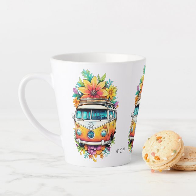 Custom Monogram Hippie Van Latte Mug (In Situ)