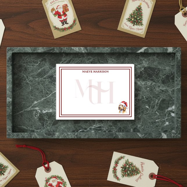 Custom Monogram Holiday Golden Doodle Santa Hat Post-it Notes (Gift custom holiday stationery to the dog lover in your life! )