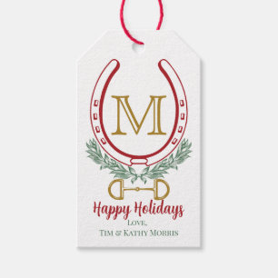 Custom Monogram Holiday Horse Shoe  Gift Tags