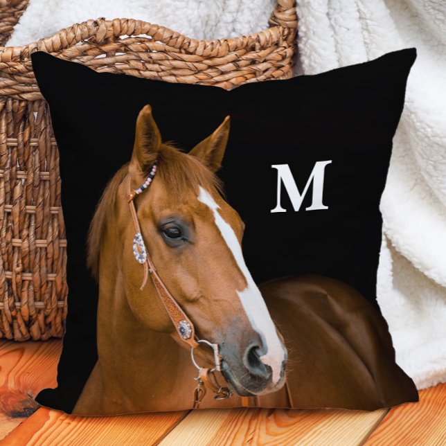 Custom Monogram Horse Photo Throw Pillow (Monogram Quarter-horse pillow)