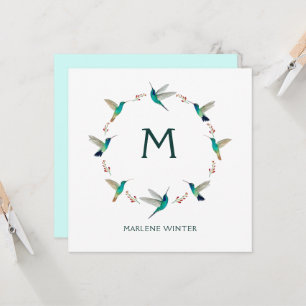 Custom Monogram Hummingbird Note Card