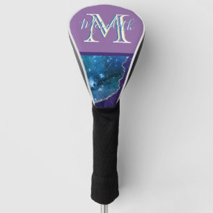 Custom Monogram I Purple Teal Agate Silver  Golf Head Cover