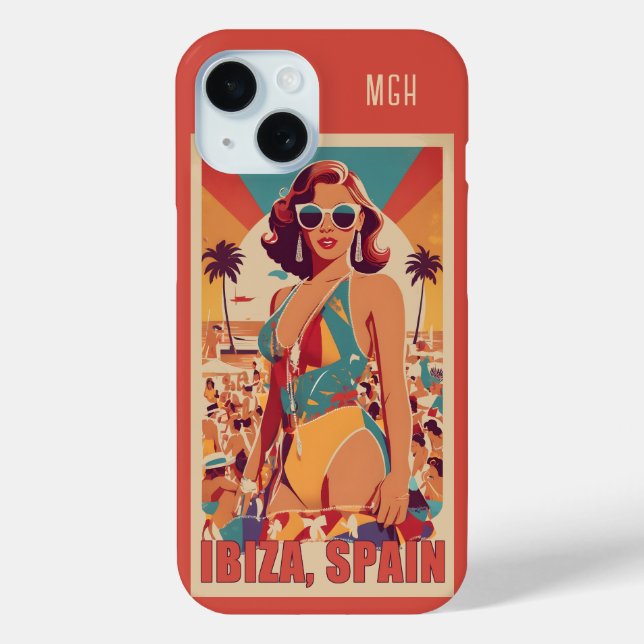 Custom Monogram Ibiza, Spain Travel Poster Case-Mate iPhone Case (Back)