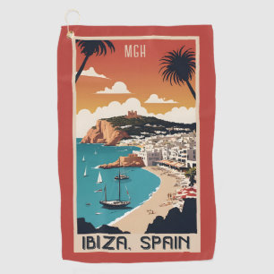 Custom Monogram Ibiza, Spain Travel Poster Golf Towel