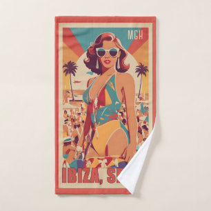Custom Monogram Ibiza, Spain Travel Poster Hand Towel