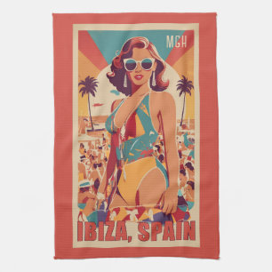 Custom Monogram Ibiza, Spain Travel Poster Kitchen Towel