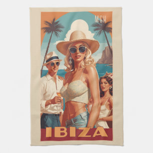 Custom Monogram Ibiza, Spain Travel Poster Kitchen Towel
