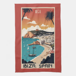 Custom Monogram Ibiza, Spain Travel Poster Kitchen Towel