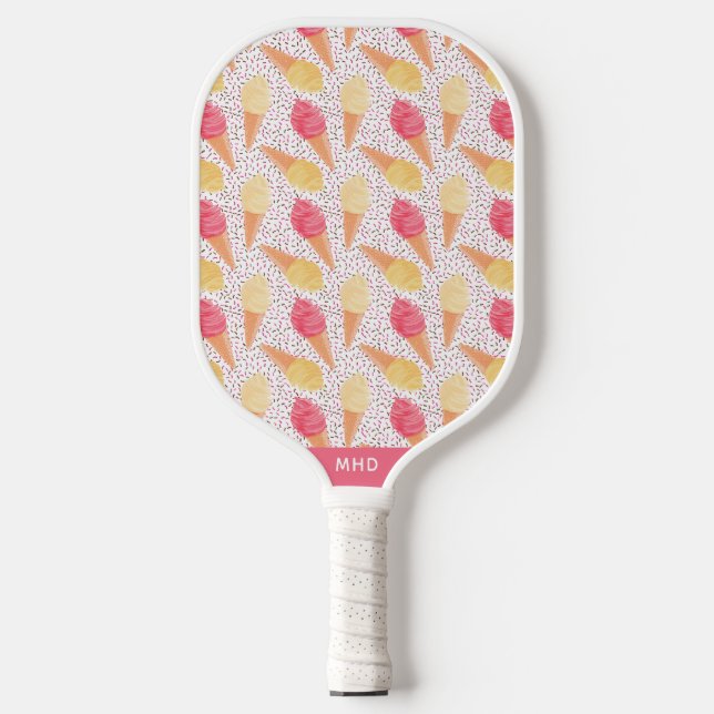 Custom Monogram Ice Cream Pattern Pickleball Paddle (Front)