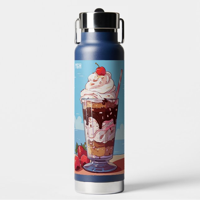Custom Monogram Ice Cream Sundae Water Bottle (Front)