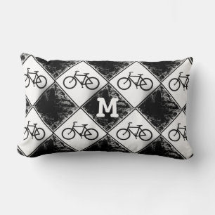 custom Monogram Initia on black white Bike Lumbar Pillow