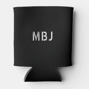 Custom Monogram Initial Black White Stencil Can Cooler