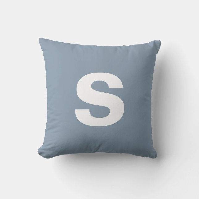 Custom Monogram Initial Dusty Blue Throw Pillow (Front)