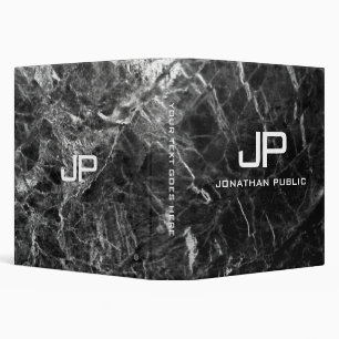 Custom Monogram Initial Elegant Black Marble Binder