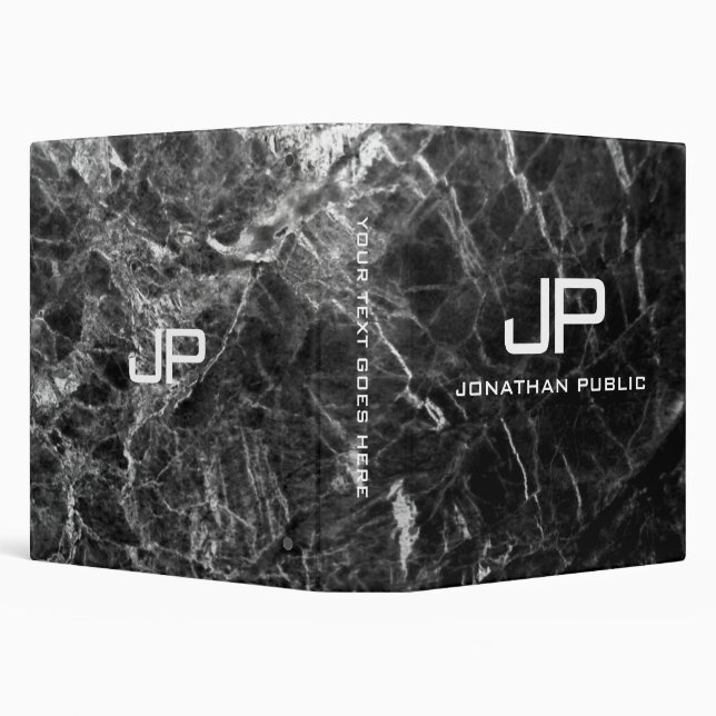 Custom Monogram Initial Elegant Black Marble Binder (Background)