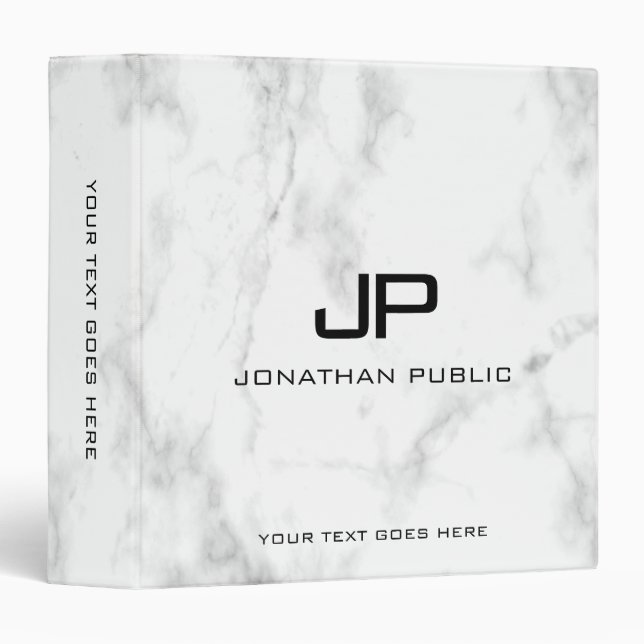 Custom Monogram Initial Elegant Marble Template Binder (Front/Spine)