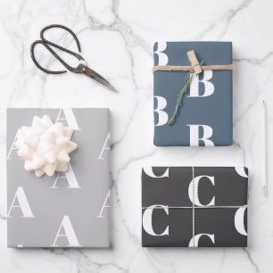 Custom monogram initial grey blue grey charcoal wrapping paper sheet