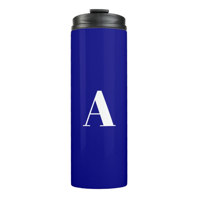 Custom monogram initial letter cobalt blue white thermal tumbler (Front)