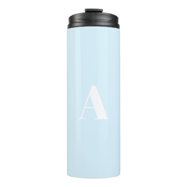 Custom monogram initial letter light blue white thermal tumbler (Front)