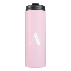 Custom monogram initial letter light pink white thermal tumbler