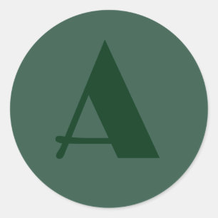 Custom Monogram Initial Letter Plain Green Retro Classic Round Sticker