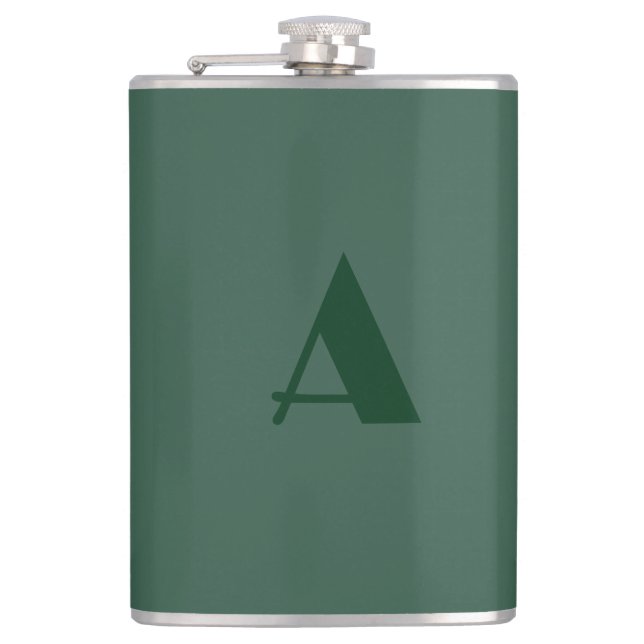 Custom Monogram Initial Letter Plain Green Retro Hip Flask (Front)