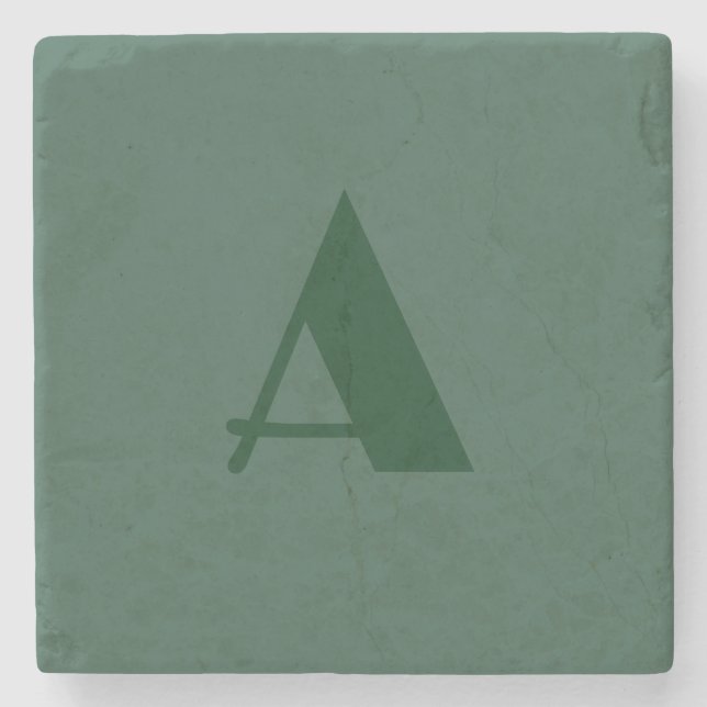 Custom Monogram Initial Letter Plain Green Retro Stone Coaster (Front)