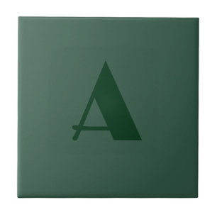 Custom Monogram Initial Letter Plain Green Retro Tile